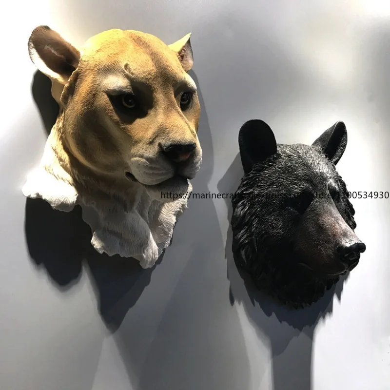 Resin Simulated Three-Dimensional Animal Head Wall Hangers Wolf Head And Lion Head Wall Decorations Ornaments Bar Pendants