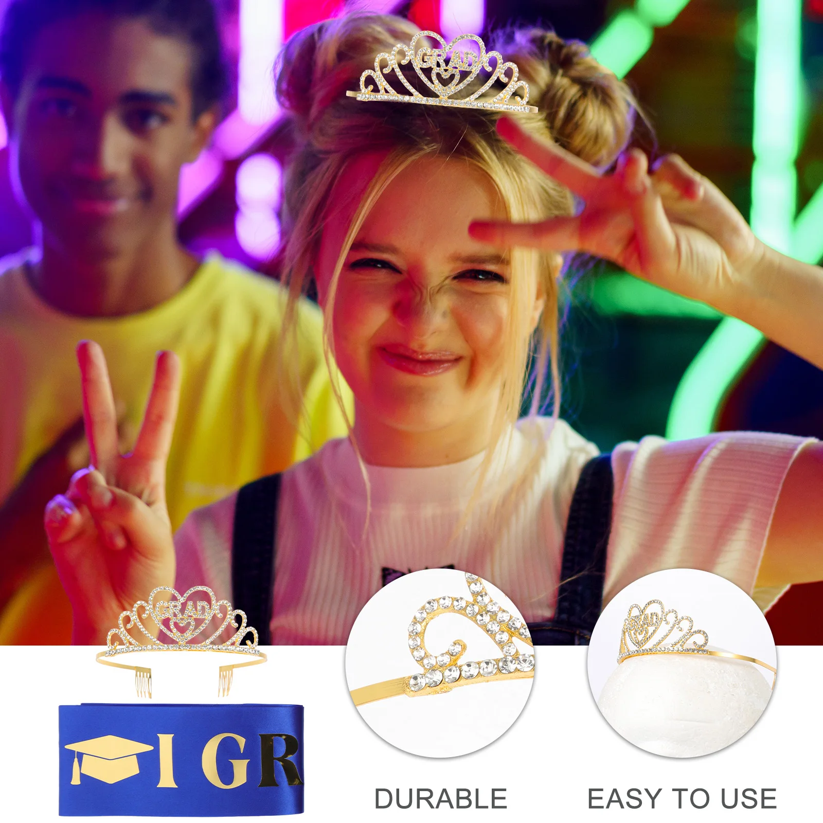 

Graduation Party Headband Set Crown Crowns Hat Supplies Graduate Headbands Satin Sash Theme