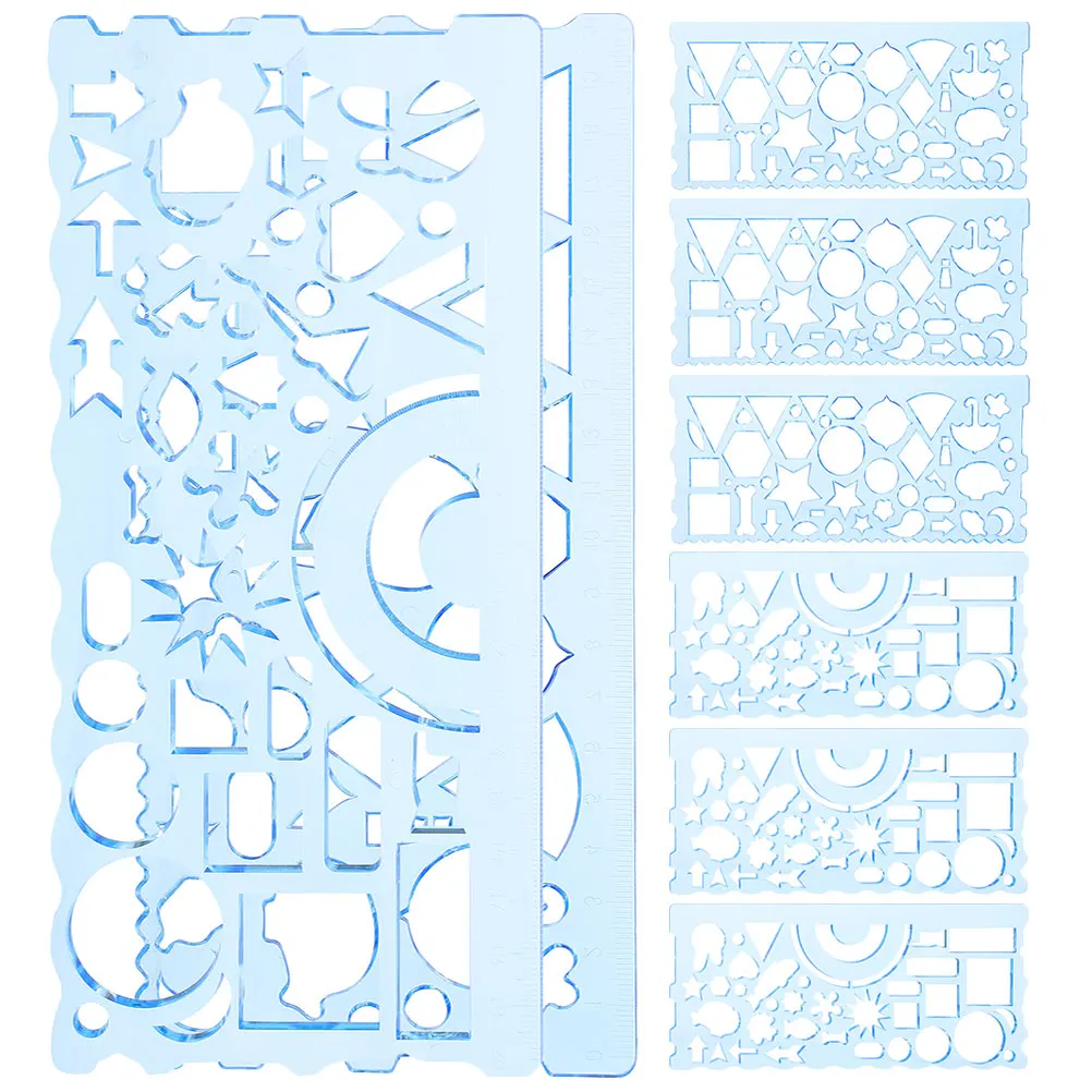 

6 Pieces 20CM Ruler Set Multi-Functional Drawing Tools PP Material Student Supply Geometry Shapes Stencils School Office Use