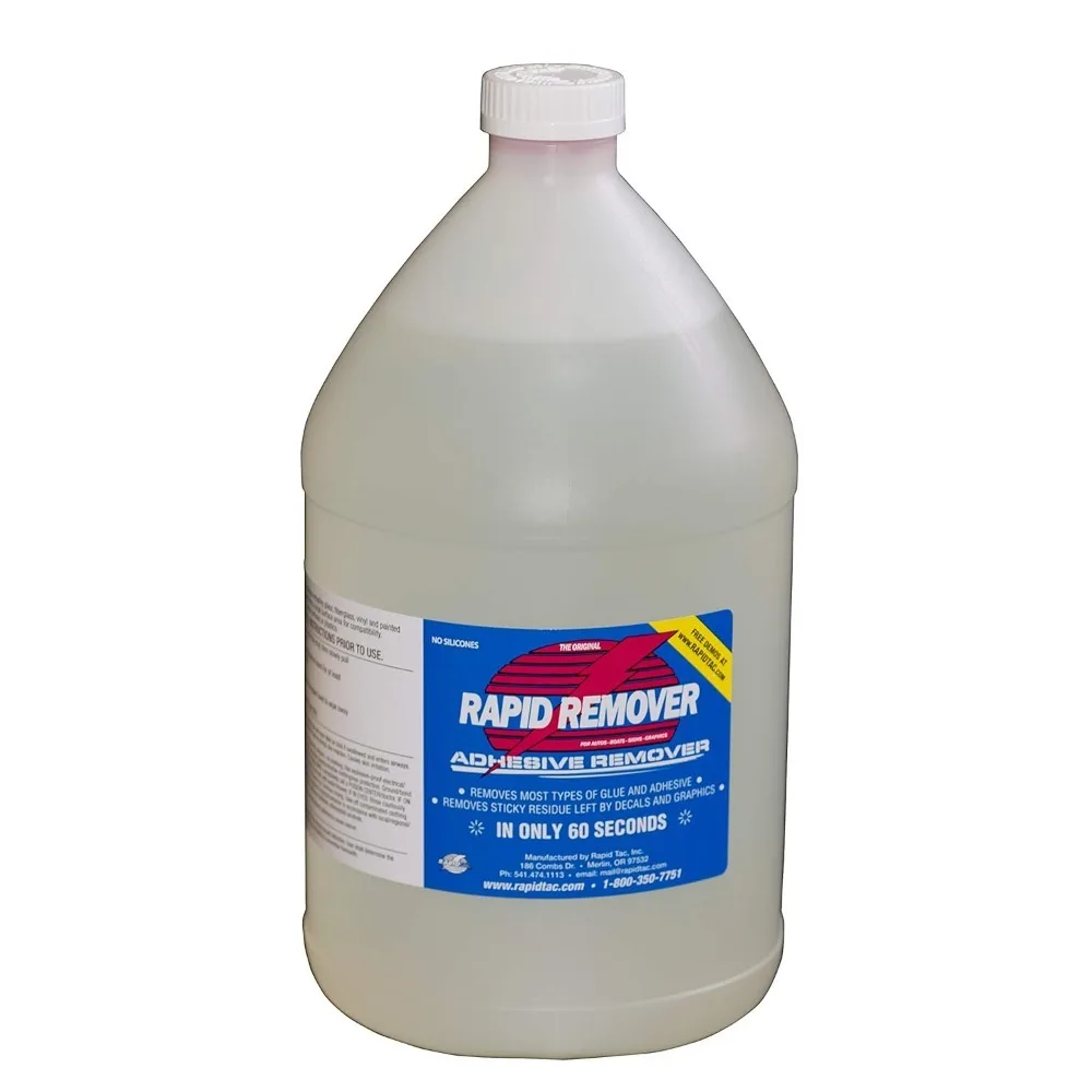 

Бутылка 1 галлон RAPID REMOVER – средство для быстрого удаления клея с виниловых пленок, графики, наклеек, полос, прозрачное, негидросольное – Доставка по США