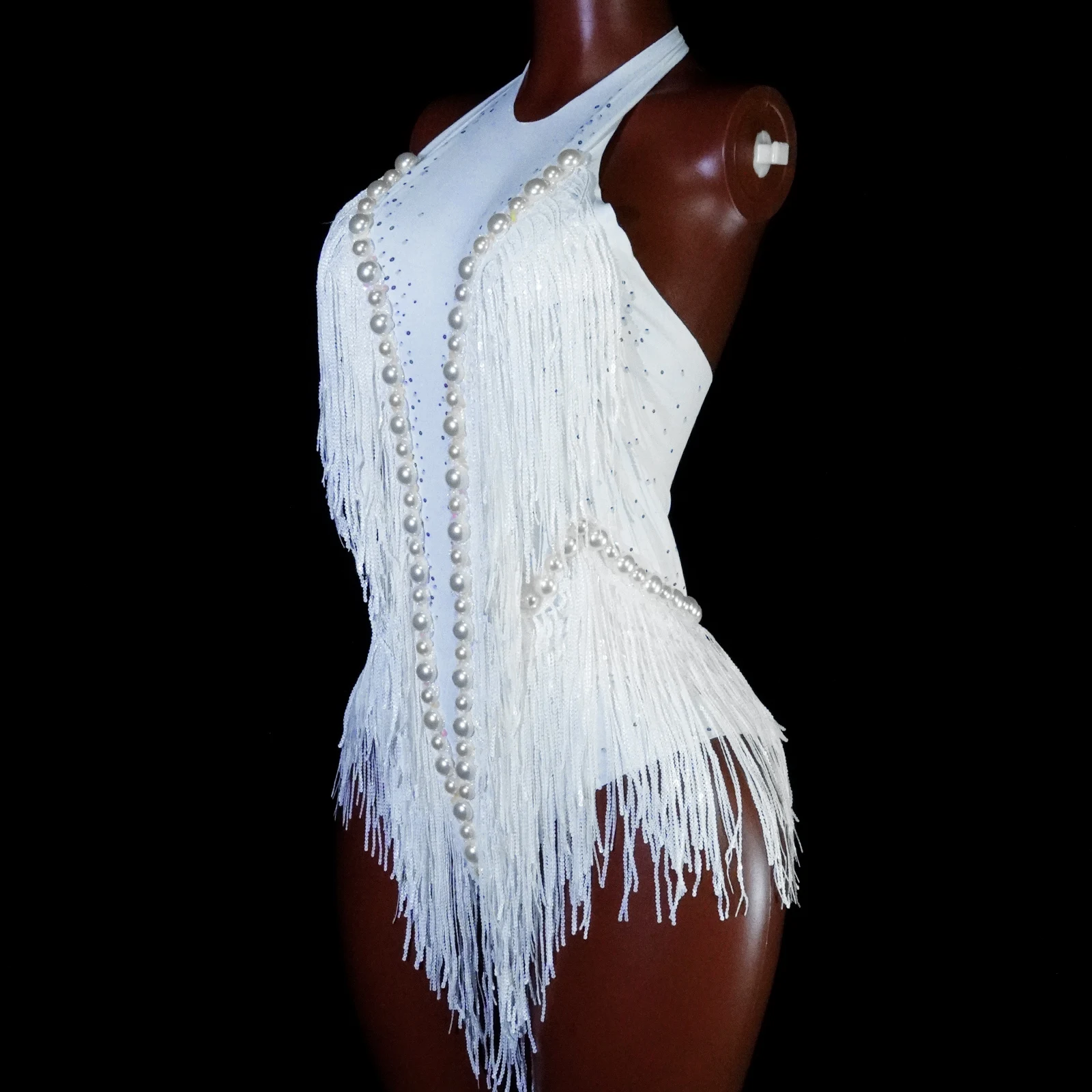 Sexy cristallo paillettes frange body nappa body donna pole costume da ballo latino club cantante di scena ballerino ds spettacolo di prestazioni