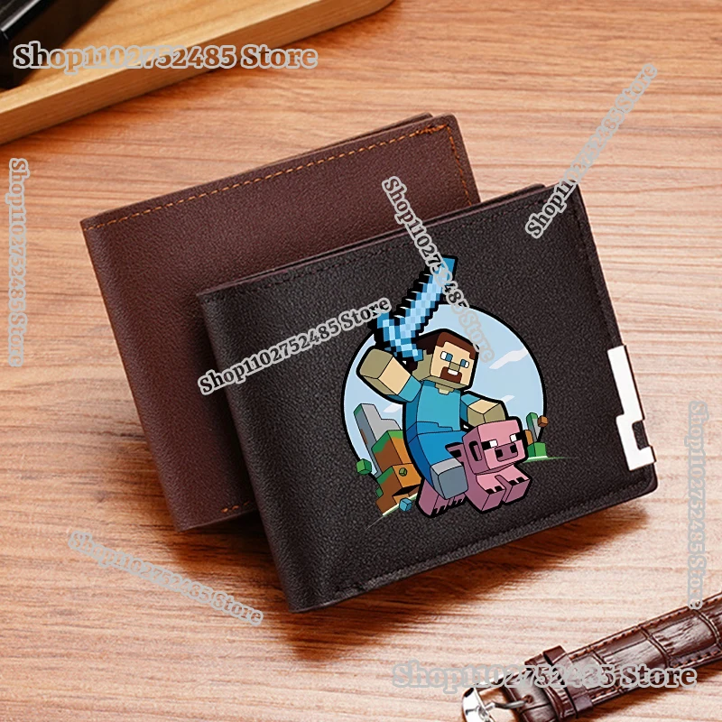 Cartera de hombre con diseño de dibujos animados Pixel Block, estilo corto, con múltiples ranuras para tarjetas, Minecrafteds, monedero informal, clip para billetes delgado, monedero de cuero suave