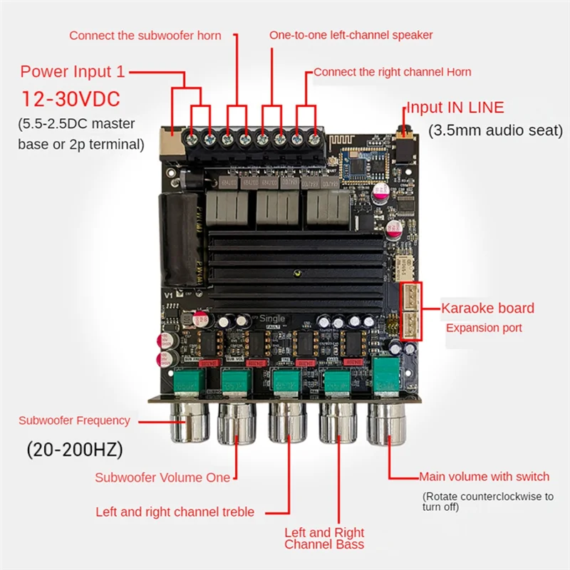 HFES ZK-APTX1 Bluetooth 전력 증폭기 보드 2.1 채널 2X100w+200W ABS 디지털 증폭기 모듈