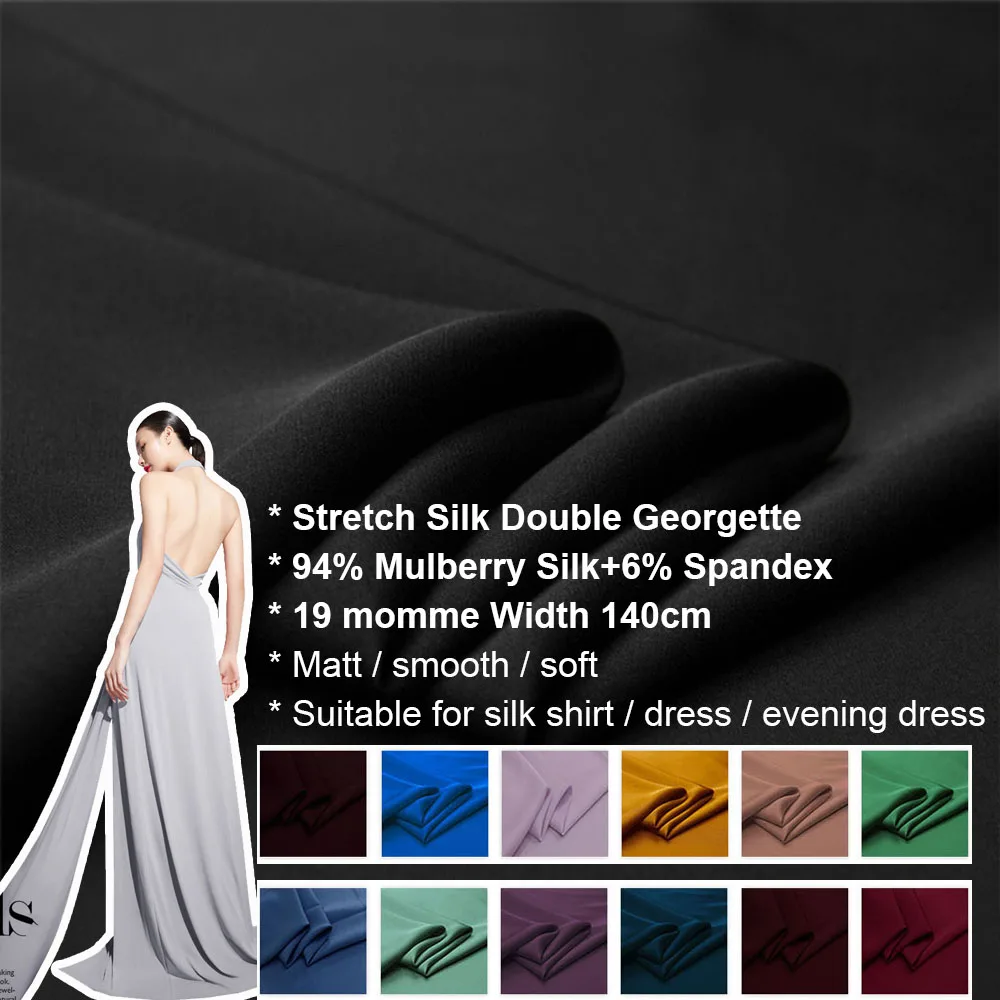 Double Georgette Natural Mulberry Silk Fabric Matt Color Evening Dress Cloth For Sewing