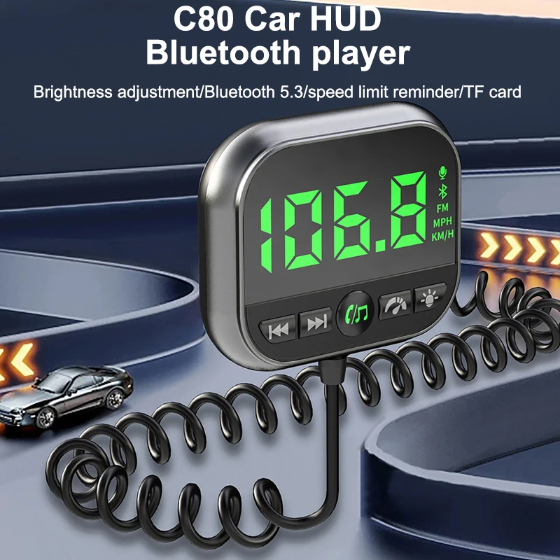 جهاز إرسال FM للسيارة USB 5.3 مع بلوتوث متطابق، يلعب AUX وMP3، قارئ بطاقات TF، يتميز بمراقبة سرعة HUD GPS #2