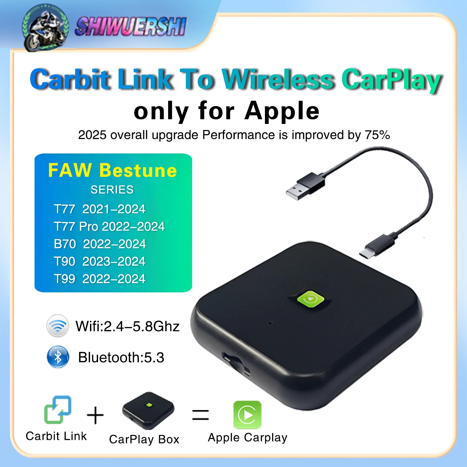 

SHIWUERSHI FAW Bestune EasyConnection CarbitLink to wireless carplay with Google Waze Map Spotify Music For FAW 2020-2024