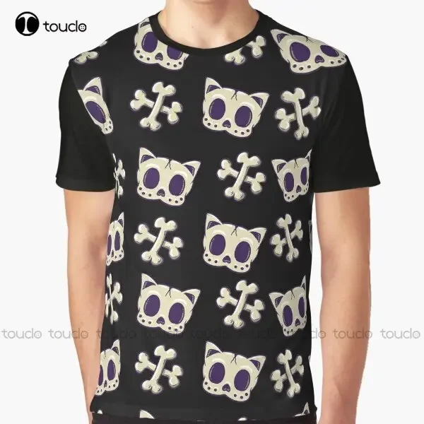 Cat Graphic Cute Skull Cool Creepy Halloween T-Shirt Custom Aldult Teen Unisex Digital Printing Tee Shirts Custom Gift Xxs-5Xl