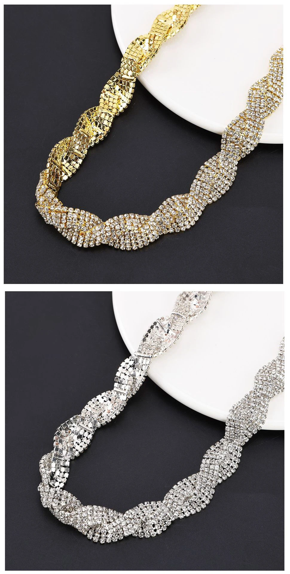 10 Yards Strass-Kette Kristall-Diamant-Accessoire DIY Bastelbedarf Geschenkdekoration Spiralförmiges Unregelmäßiges Strass-Band Nähzubehör – Detail 4