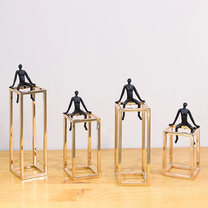 Modern Luxury Black Rectangle Sculpture Thinker Display Bookends Home Model Room Hotel Club Decorations Iron Art Desktop Orna...