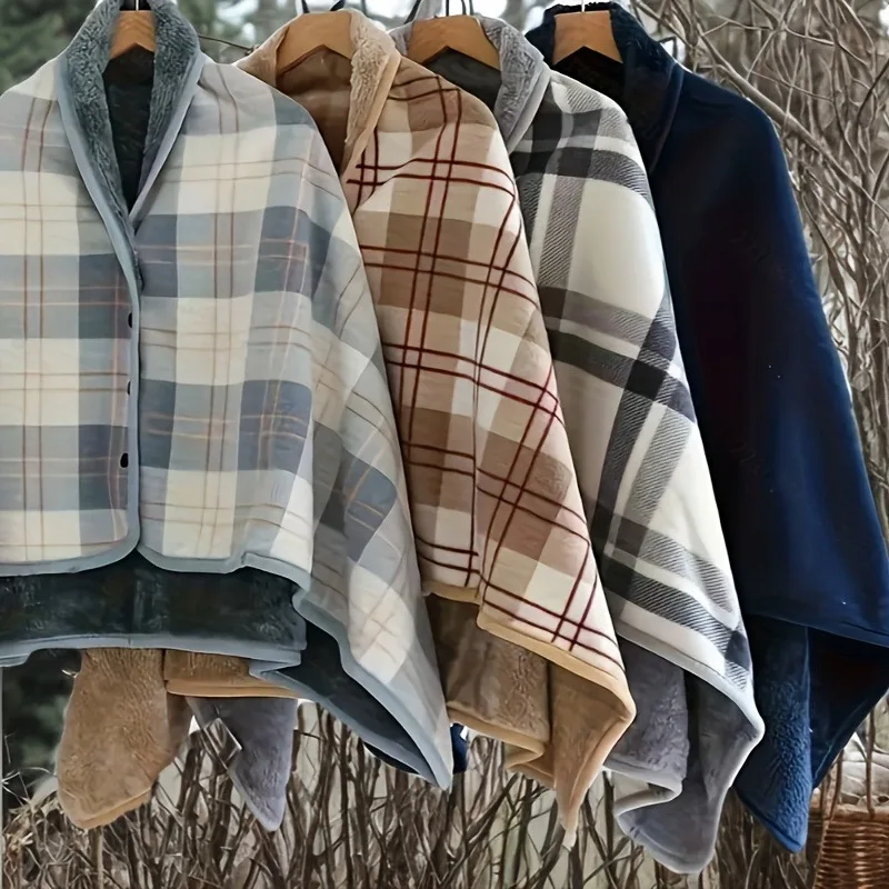 2025 New Warm Shawl Thick Plaid Fleece Postpartum Blanket, Multi-Functional Nap Blanket