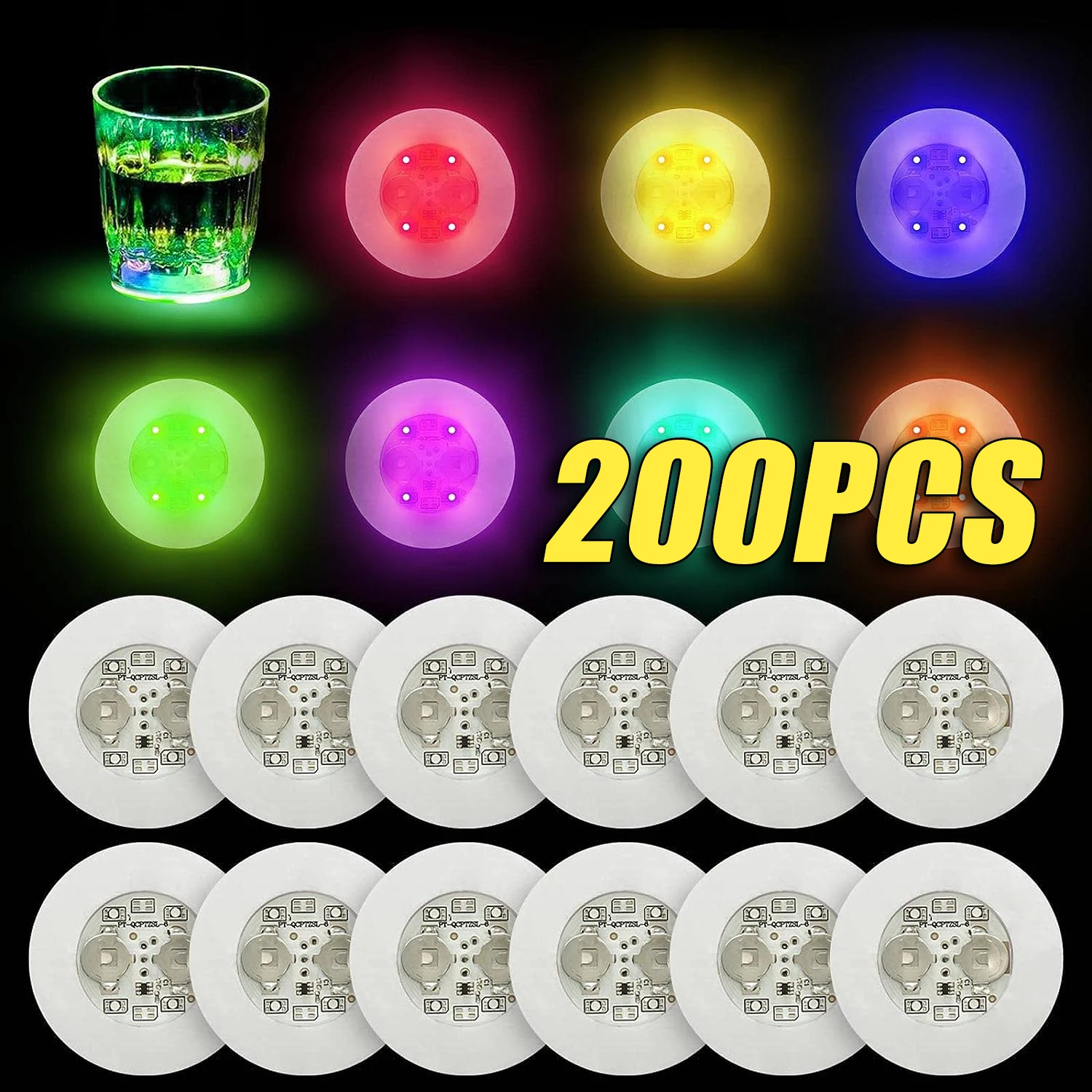 1-200 SZTUK Światła LED Coaster Kolorowe świecące naklejki na butelki wina Bar Wedding Party Oświetlenie Świecące naklejki na butelki wina