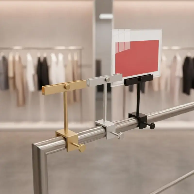 Aluminum Alloy Sign Display Stand Adjustable Merchandise Label Holder Rack For Retail Clothing Store Price Tag Display