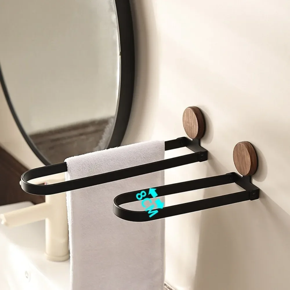 Wooden Adhesive Towel Rack Bathroom Organizer Foldable Non-drilling Wall Hanging Towel Holder Bathroom Storage Accessories