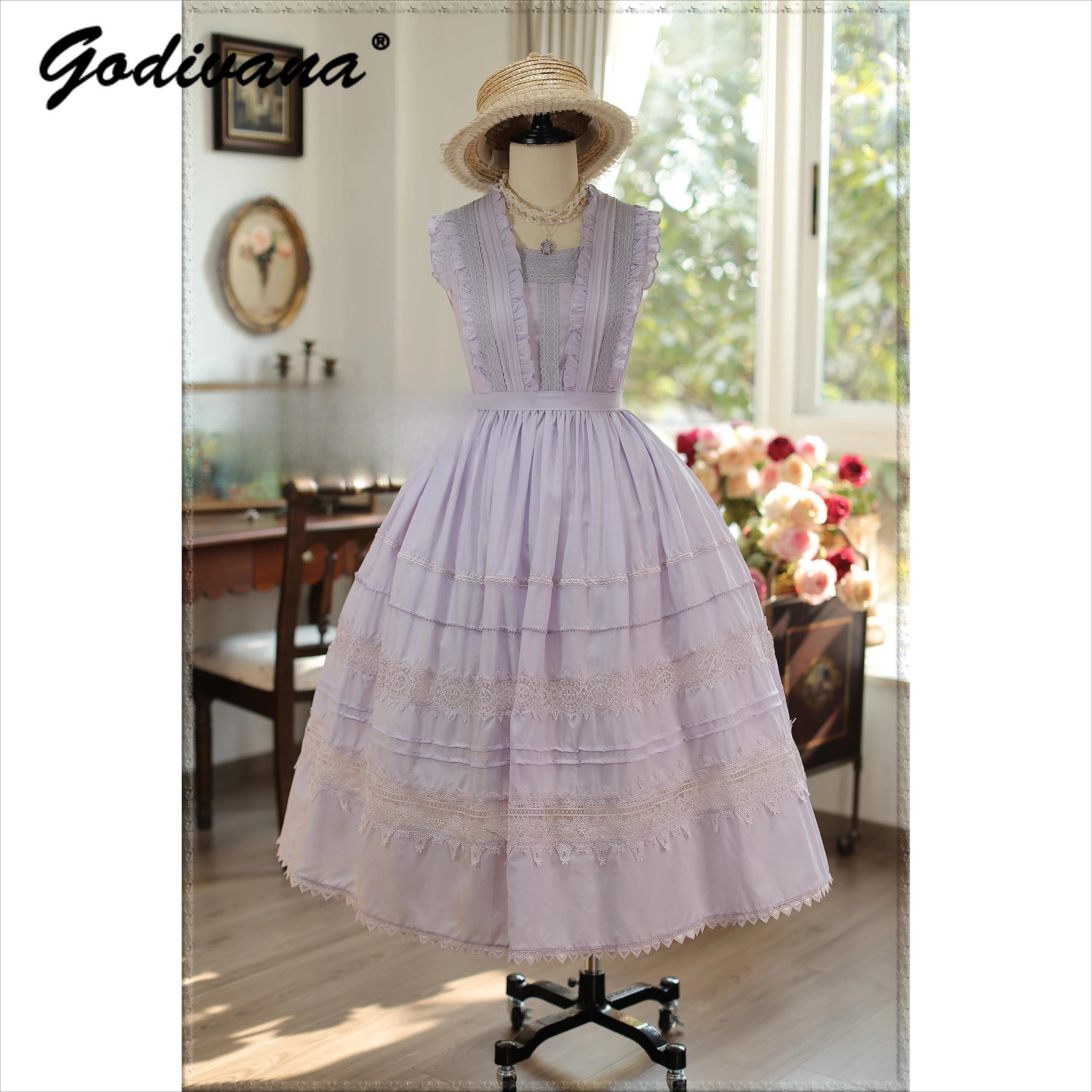 JSK – robe longue sans manches pour femmes, originale, élégante, couleur unie, Style français, Lolita, nouvelle collection printemps et été