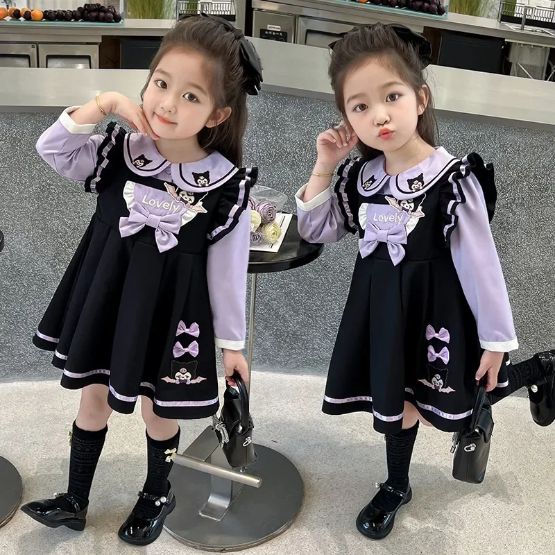 Christmas Halloween Kuromi Sanrio Girl 2pcs Set Long Sleeve Printed Dress Up Costume Carnival Party Stage Performance Clothes