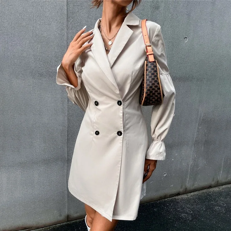 2021 Temperament Commuter Women's Autumn New Double-breasted Deep V Slim and Thin Temperament Suit Long-sleeved Jacket Women
