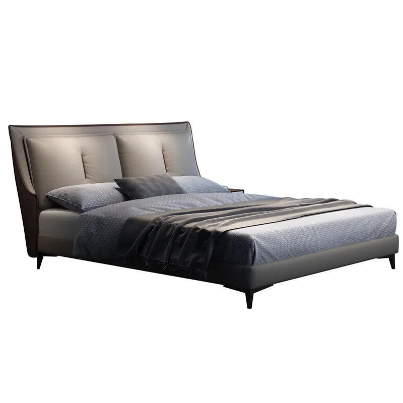 

Nordic, leather bed, master bedroom, postmodern, light luxury, double, Italian, minimalist