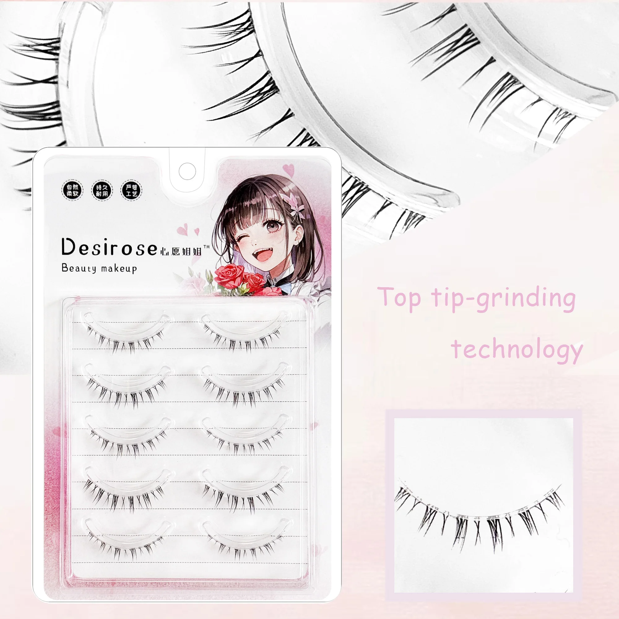 ขนตาปลอมแบบมังงะ 5 คู่ ขนตาล่างแบบธรรมชาติ ขนตาปลอมทำมือพร้อมแถบใส เหมาะสำหรับการแต่งหน้าในชีวิตประจำวัน