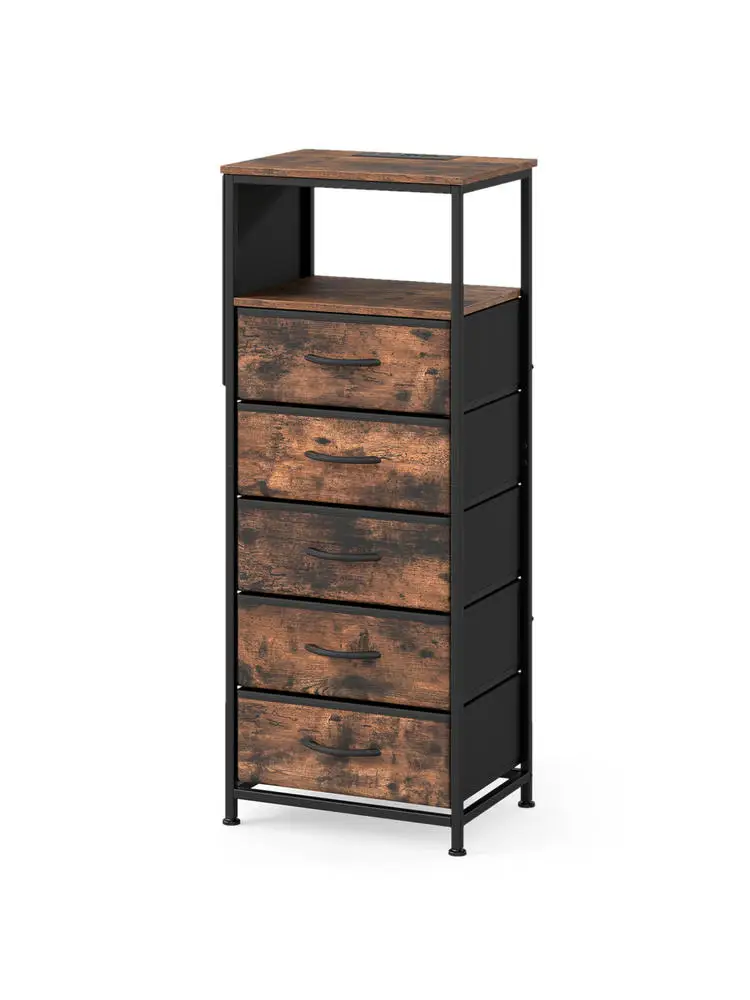

Nightstand with Integrated Charging Station 39 Inches Modern Bedside Table-Brown
