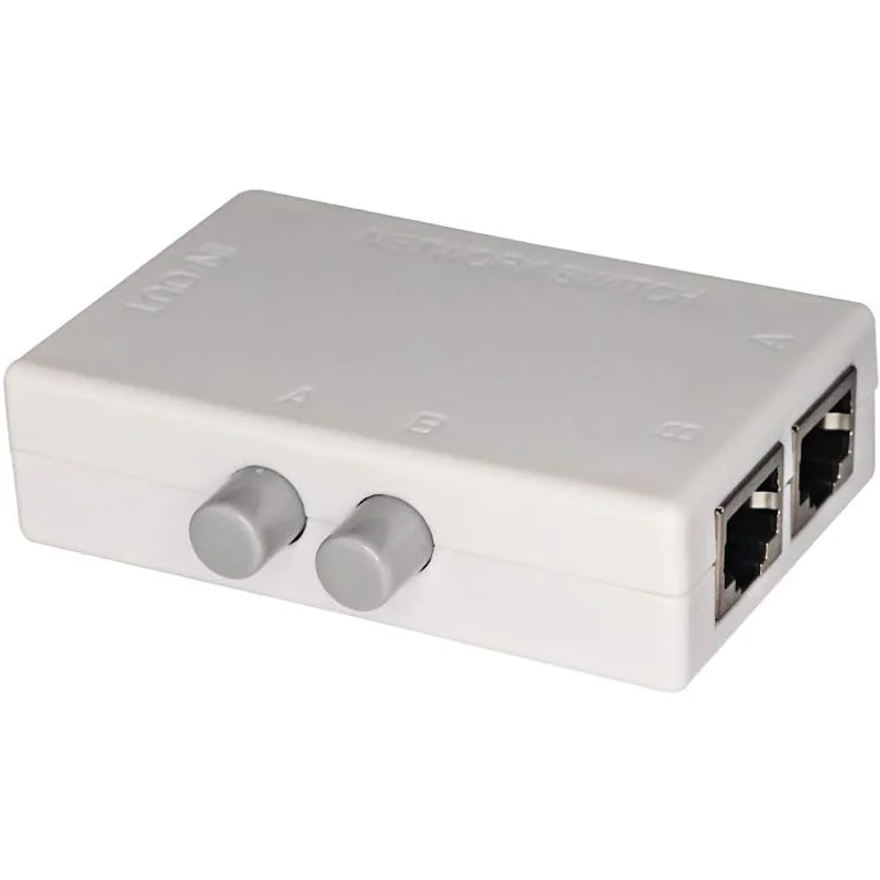 

2-Way RJ45 Ethernet Splitter 2 Ports Network Switch Selector Hub 2-in 1-Out or 1-in 2-Out 100Mbps Push Button Switcher Box