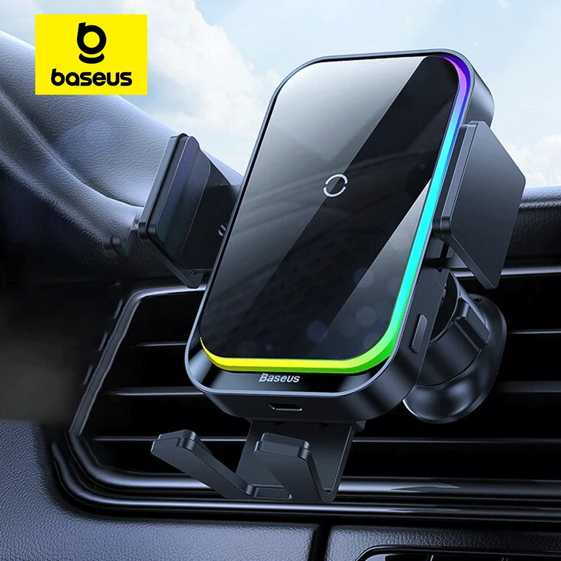 Baseus Car Phone Holder Infrared RGB15W QI Wireless Phone Charger for iPhone Xiaomi Samsung Car Mount Fast Charging Easy Control