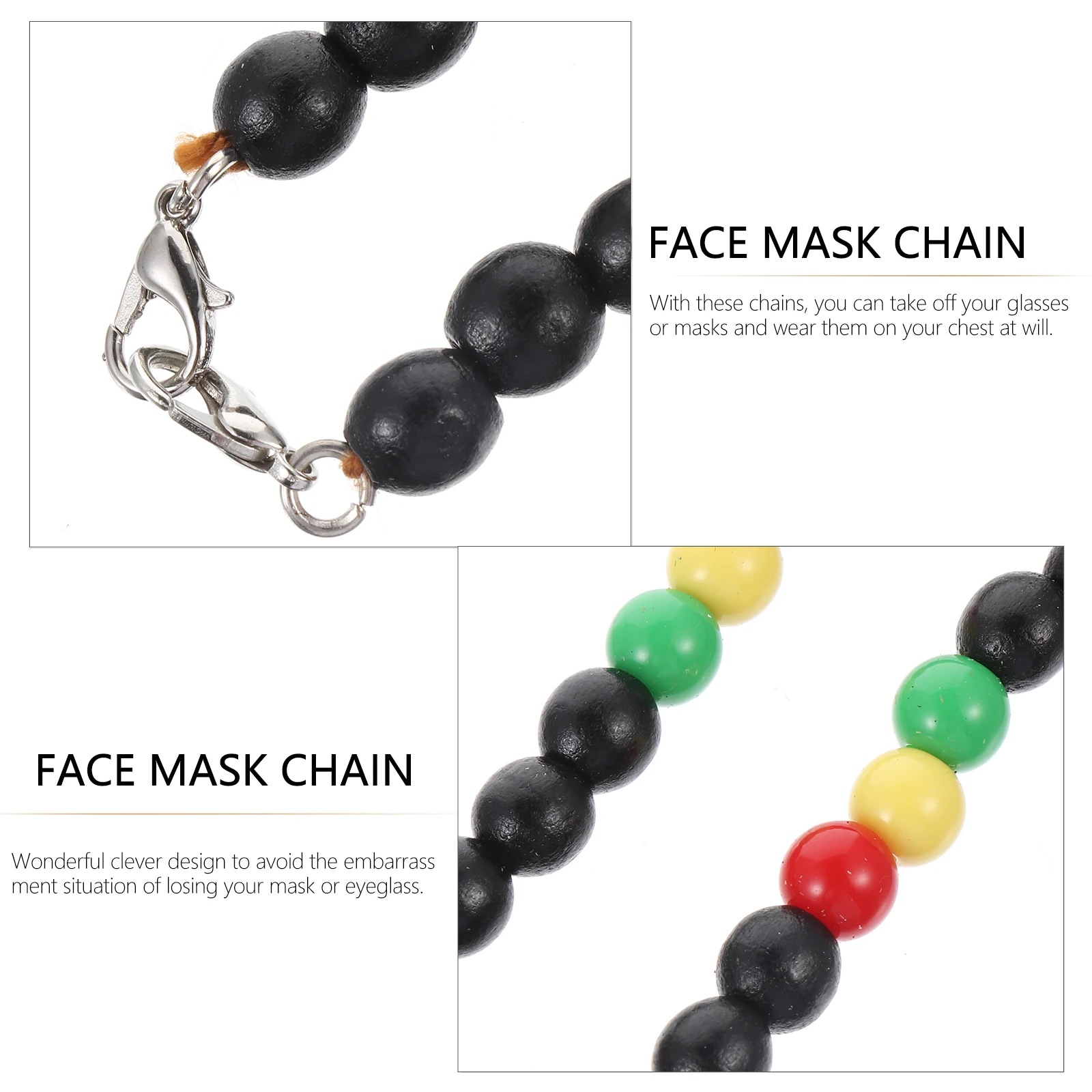 

4pcs Black Wooden Mask Lanyard Glasses Chain Multi-Function Face Cover Cord For Sports Banquet Pendant Fashion Accessory Durable