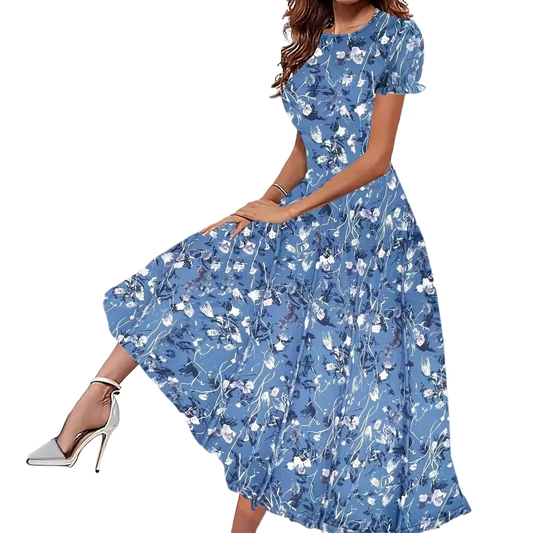 

Floral Dress for Women Casual Dresses Female Short Sleeve Loose Bohemian Long Dress Beach Holiday