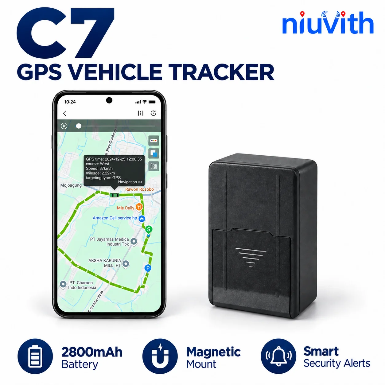 C7 GPS Car Tracker 2800mAh Battery Magnetic Mount Geo Fence Removal Tilt Alerts for Rental Cars Fleet Logistics Management