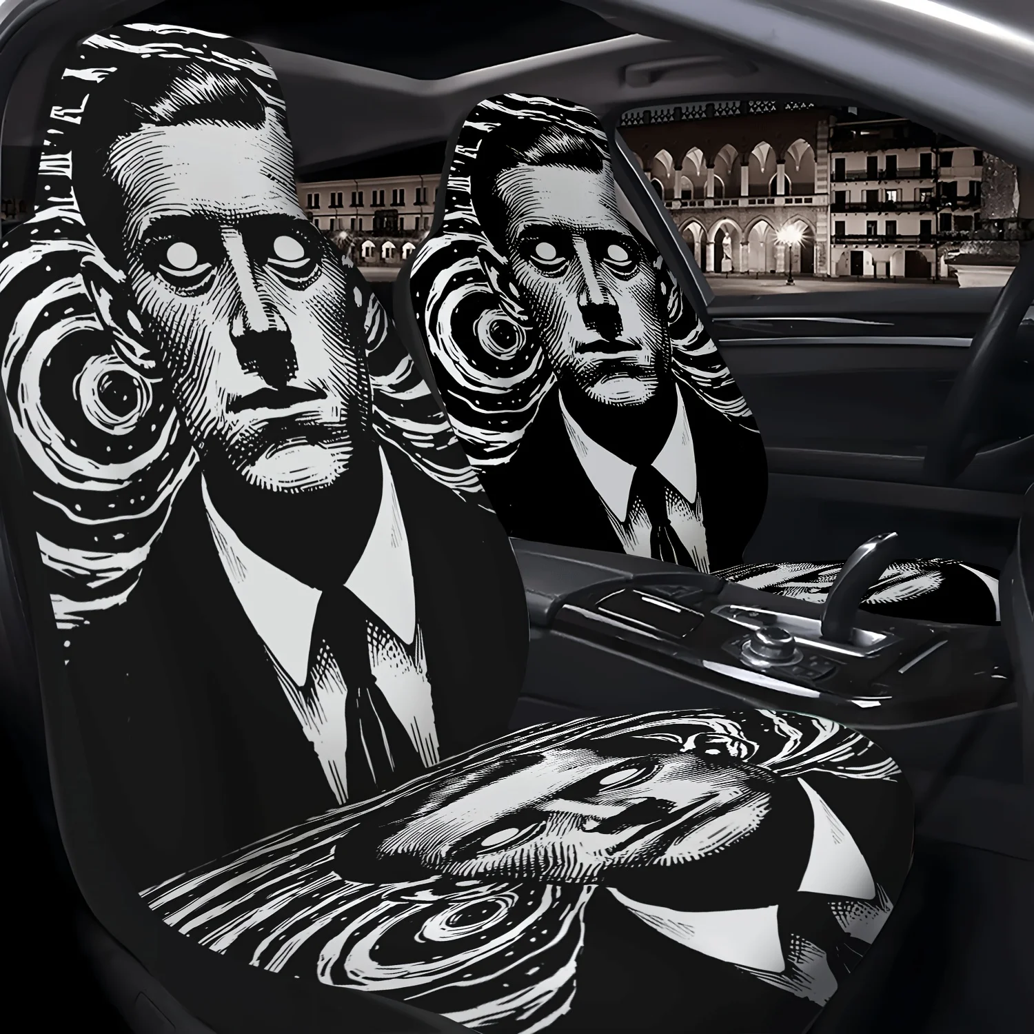 2pcs Psychedelic Portrait Pattern Seat Covers, Cute Interior Seat Accessories Front Seat Protectors For Cars, Trucks, Vans, SU