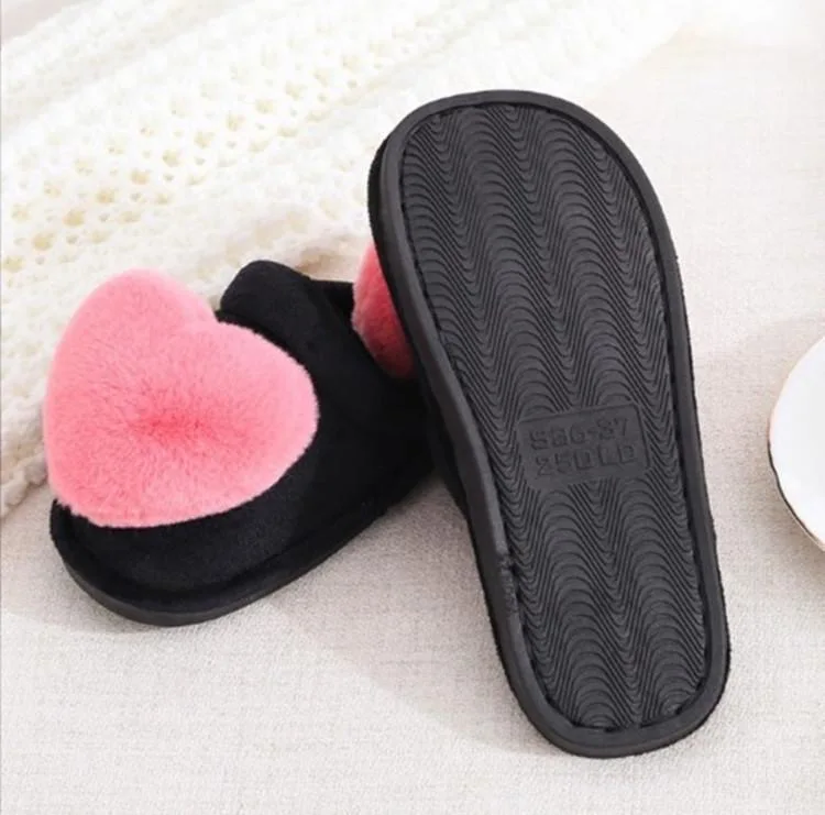Niedliche Herz-Design Damen-Hausschuhe, Warme Winter-Komfort-Pantoffeln aus Kunstfell, Rutschfeste Indoor-Schlafzimmerschuhe, Plüsch-Baumwoll-Hausschuhe für Frauen – Detail 7