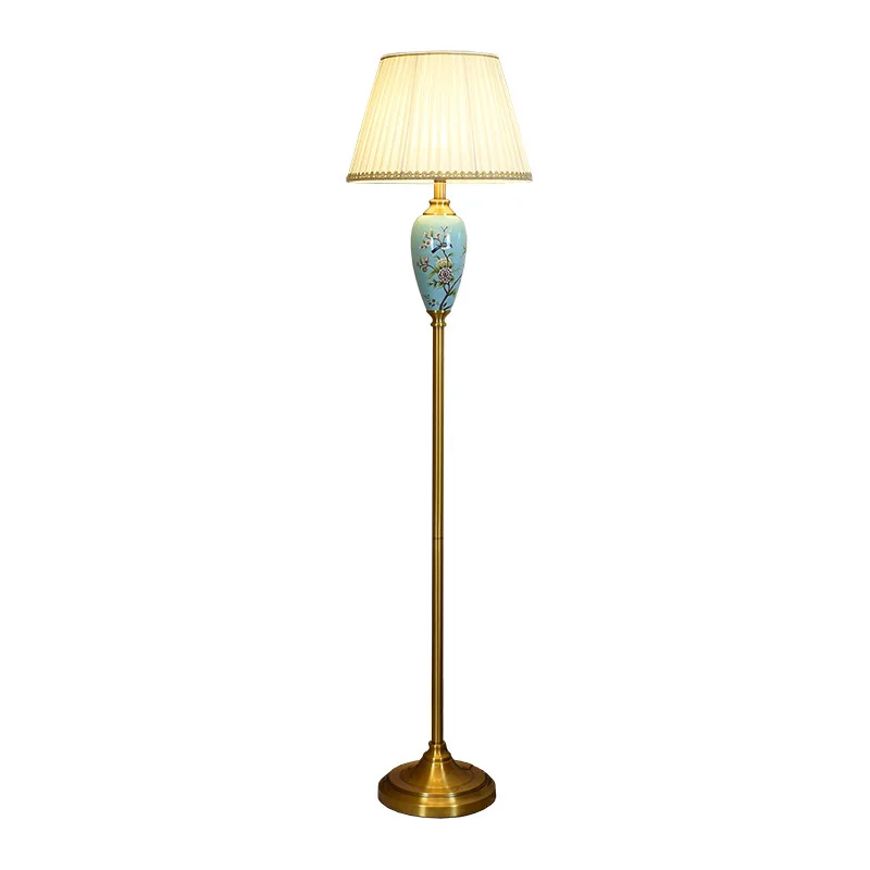 

Luxury blue flower and bird ceramic home American floor lamp hotel living room bedroom floor lamp