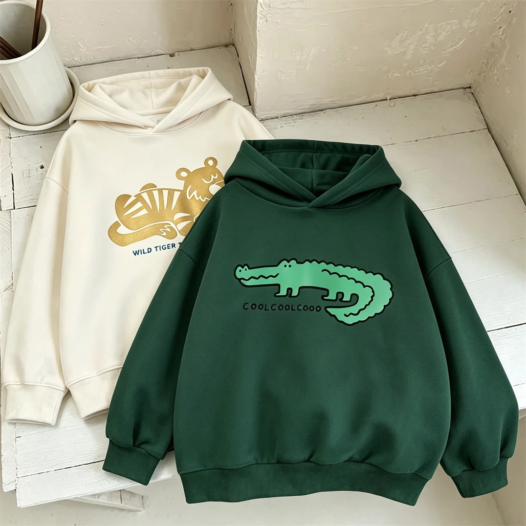 Blue Black Beige Hooded Tops Fashion Casual Sports Clothing Long-sleeved Pullovers Boys And Girls Loose Sweatshirts Outer Wear
