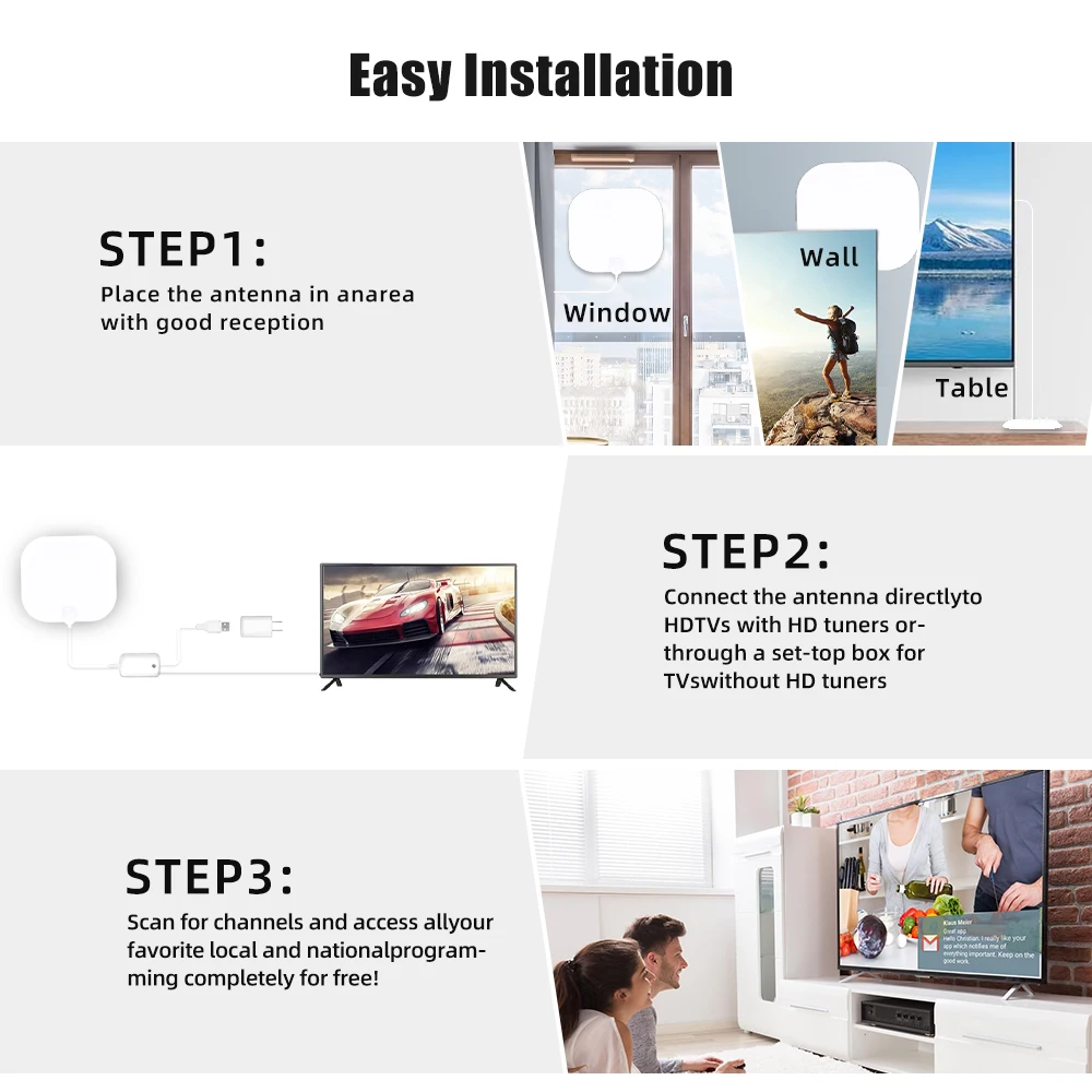 Indoor Digital TV Patch Antenna with Amplifier 25dBi Long Range HDTV Antenna for Local Free Channels,4K TV Antenna Free Channels view 5
