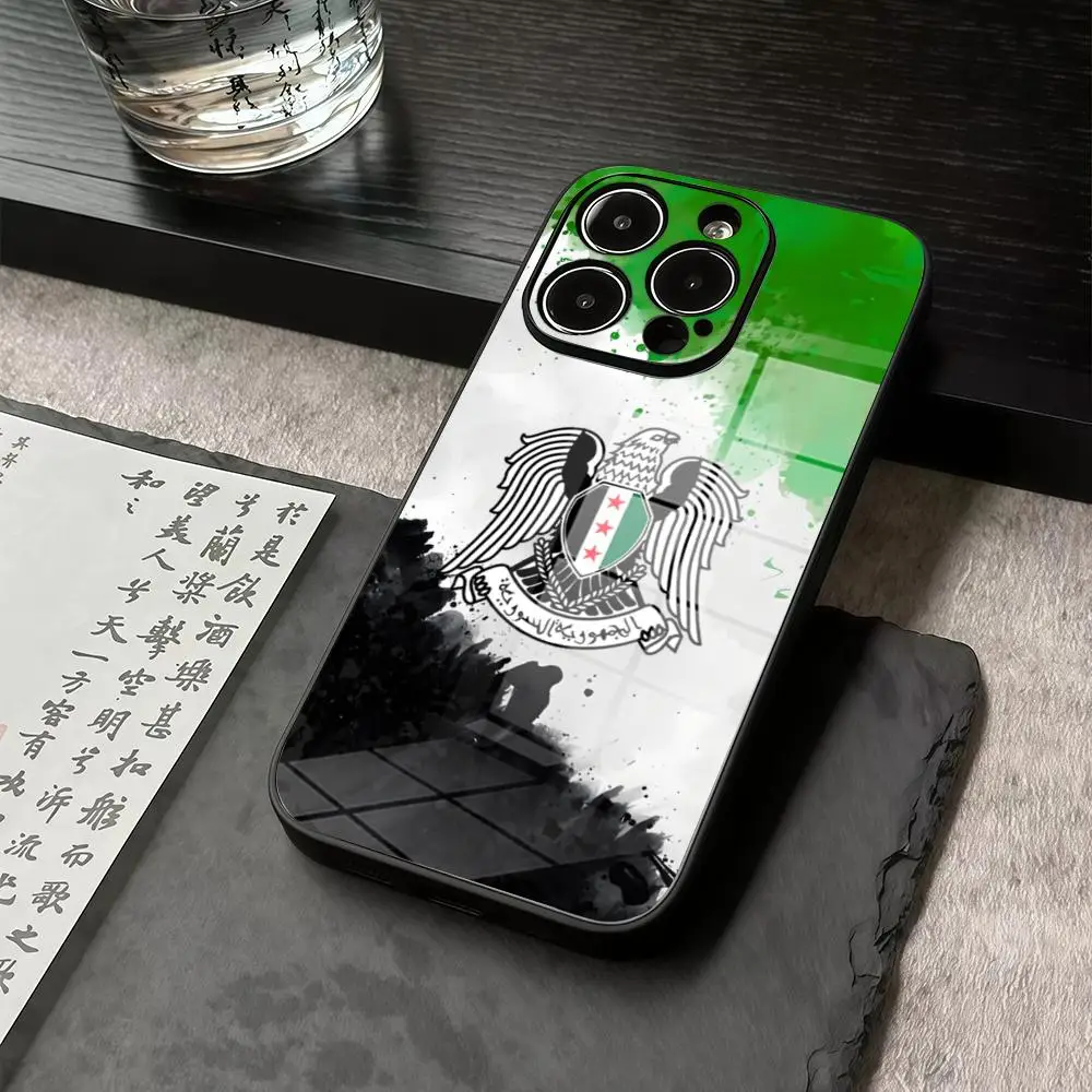 

Phone Case For IPhone 17 16 15 14 13 12 11 Pro Max X XR Precision Holes In Acrylic Glass PC Cover Syrian Revolution Flag