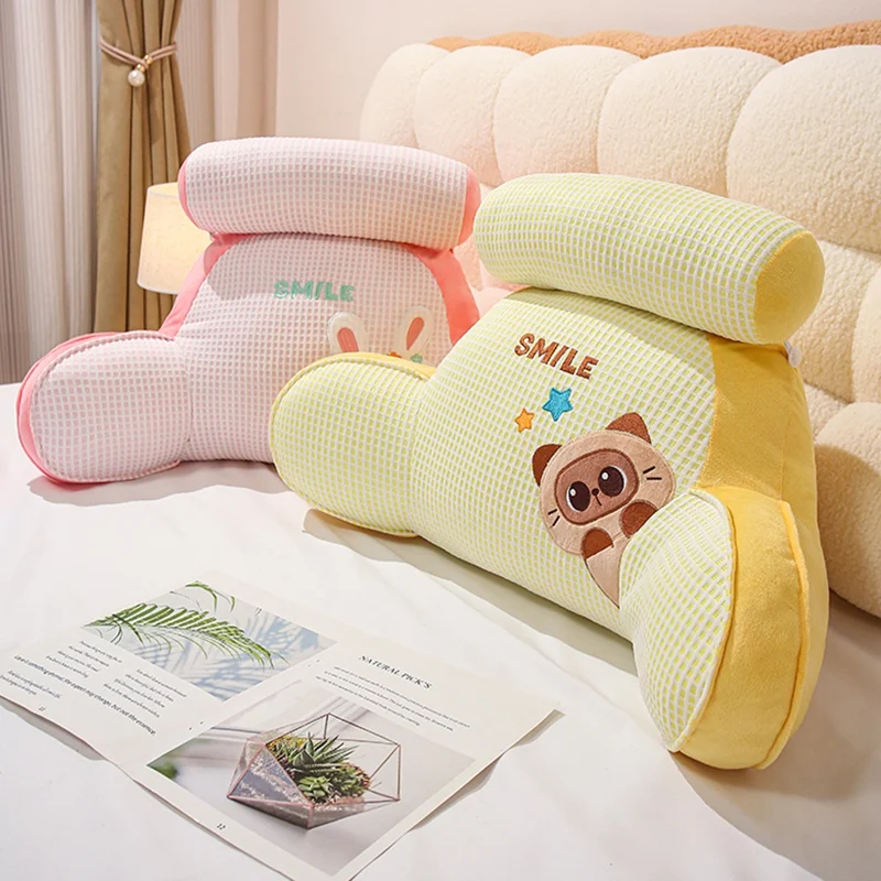 Grid Series Cute Pet Lumbar Support Adorable Animal Cat Rabbit Pig Cute Plush Doll Pillow Sofa Cushion Home Decoration