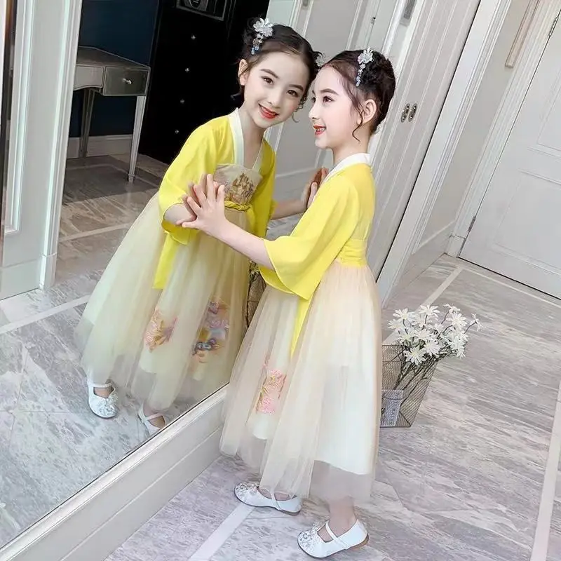 

Girl Hanfu Summer Clothes Children's Ancient Clothes Traditional Chinese Style Tang Costume Fairy Dress Girl Chiffon Skirt