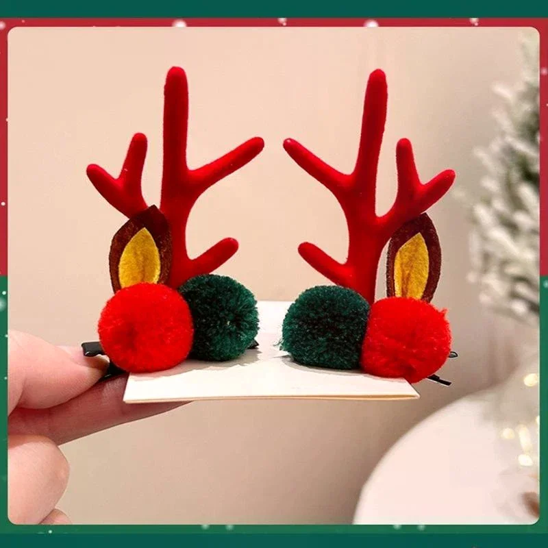 Pinces à cheveux en bois de noël, 2 pièces, pendentifs, ornements de noël, décor de joyeux noël pour fille, accessoires pour cheveux de renne, bonne année