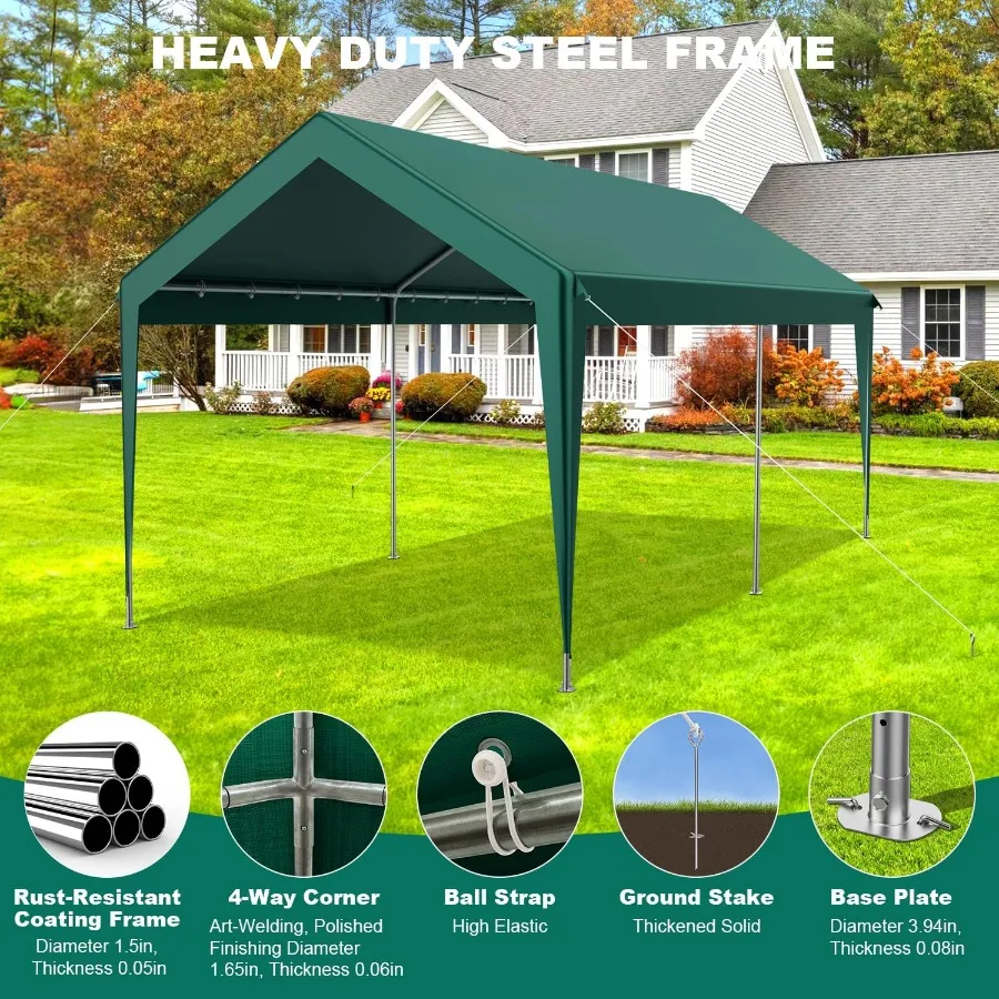 10x20FT الثقيلة Carport المحمولة سيارة المظلة المرآب قارب المأوى خيمة حفلة مع الأشعة فوق البنفسجية مقاومة للماء النسيج وأربعة الرياح #6
