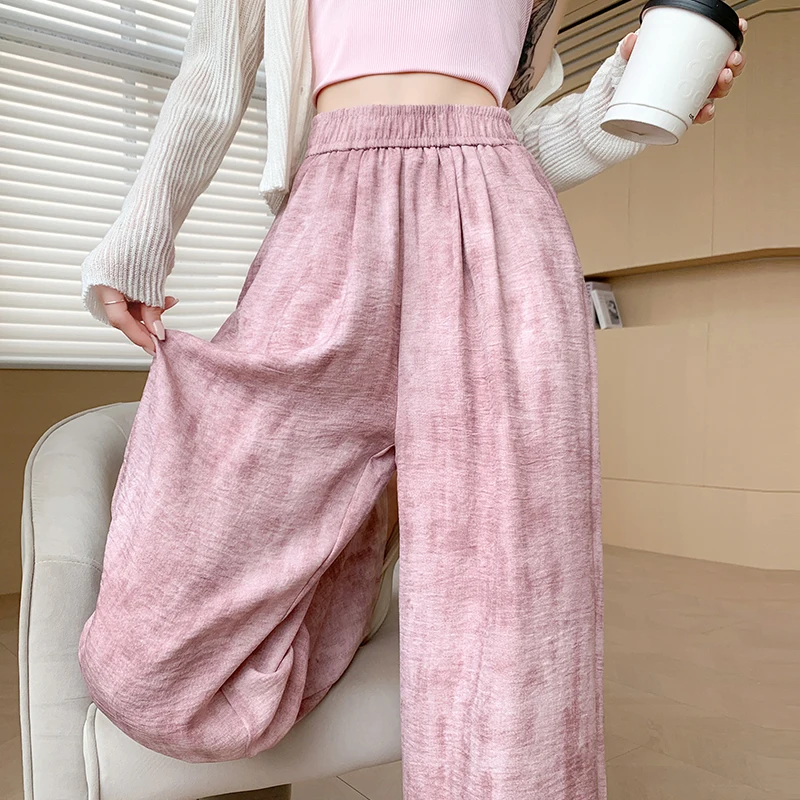 

Tie dyed cotton and linen casual wide leg pants for the summer of 2024, with a lazy style and loose drape straight leg mop pants