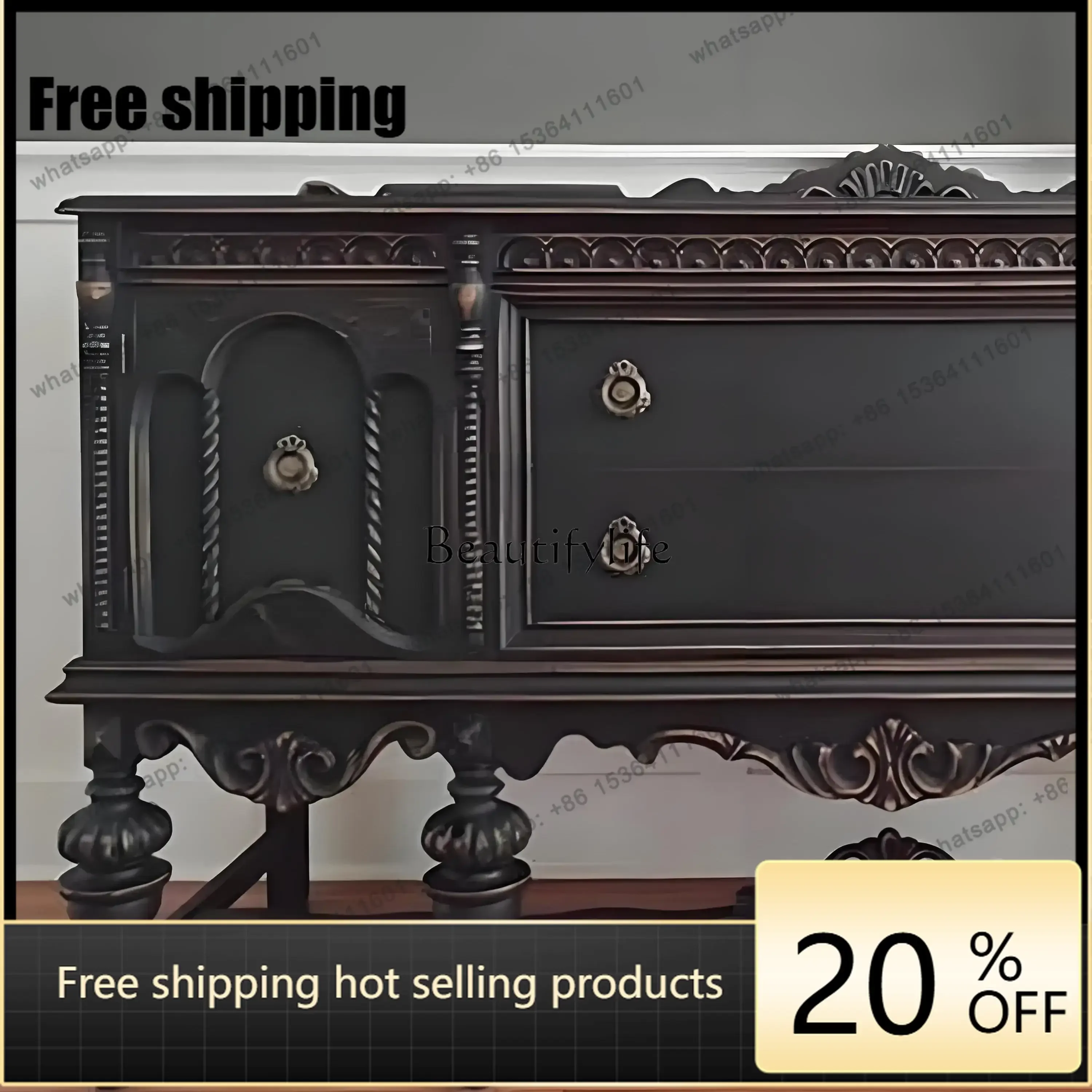 Factory Direct French Retro Solid Wood Entryway Cabinet Hallway Wall Decoration European Style Living Room Carved Storage