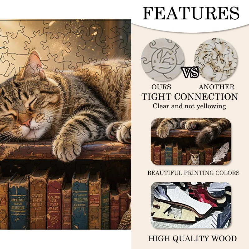 Rompecabezas de madera para gato durmiente, juguete relajante para aliviar el estrés