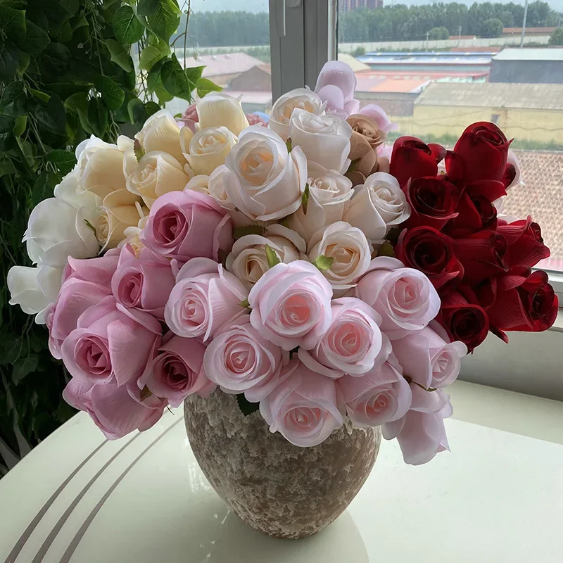 9 Head Fantasy Artificial Rose Bud Home Decoration Living Room Decoration Silk Flower Indoor Soft Decoration Props