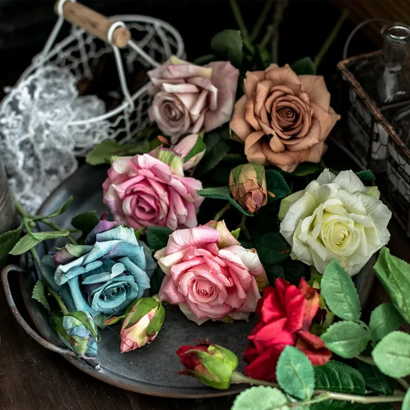 1/3PCS Künstliche Blumen Große Seidenrosen NEUE Schöne Zweig Vase Hause Zimmer Hochzeit Retro Herbst Gefälschte Pflanze Festival geschenk Dekor – Detail 2
