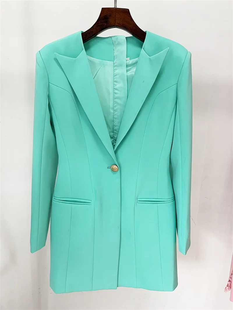 Peak Lapels Women Suit Gorgeous Single Buckle Cotton Tops Mid-Length Pencil Skirt Black Green Long Sleeve Blazer Newest In Stock