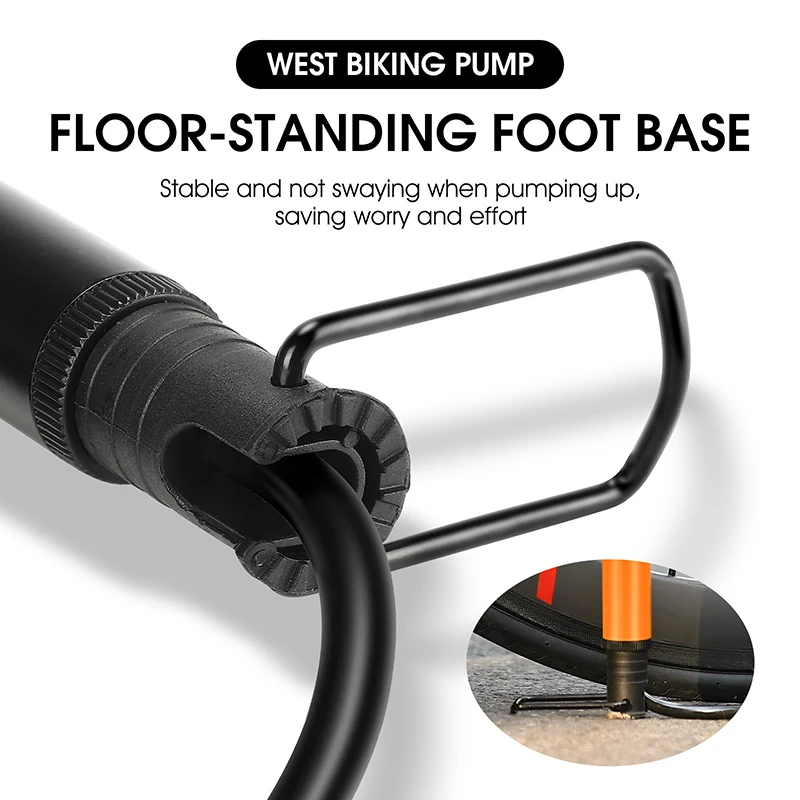 WEST BIKING Portable Bike Pump 90PSI Motorcycle E-bike Hand Air Pump Schrader/Presta Valve Inflator MTB Road Bike Accessories