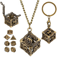 7 metal polyhedral dice with small portable keychain hollow D6 metal box table role-playing game
