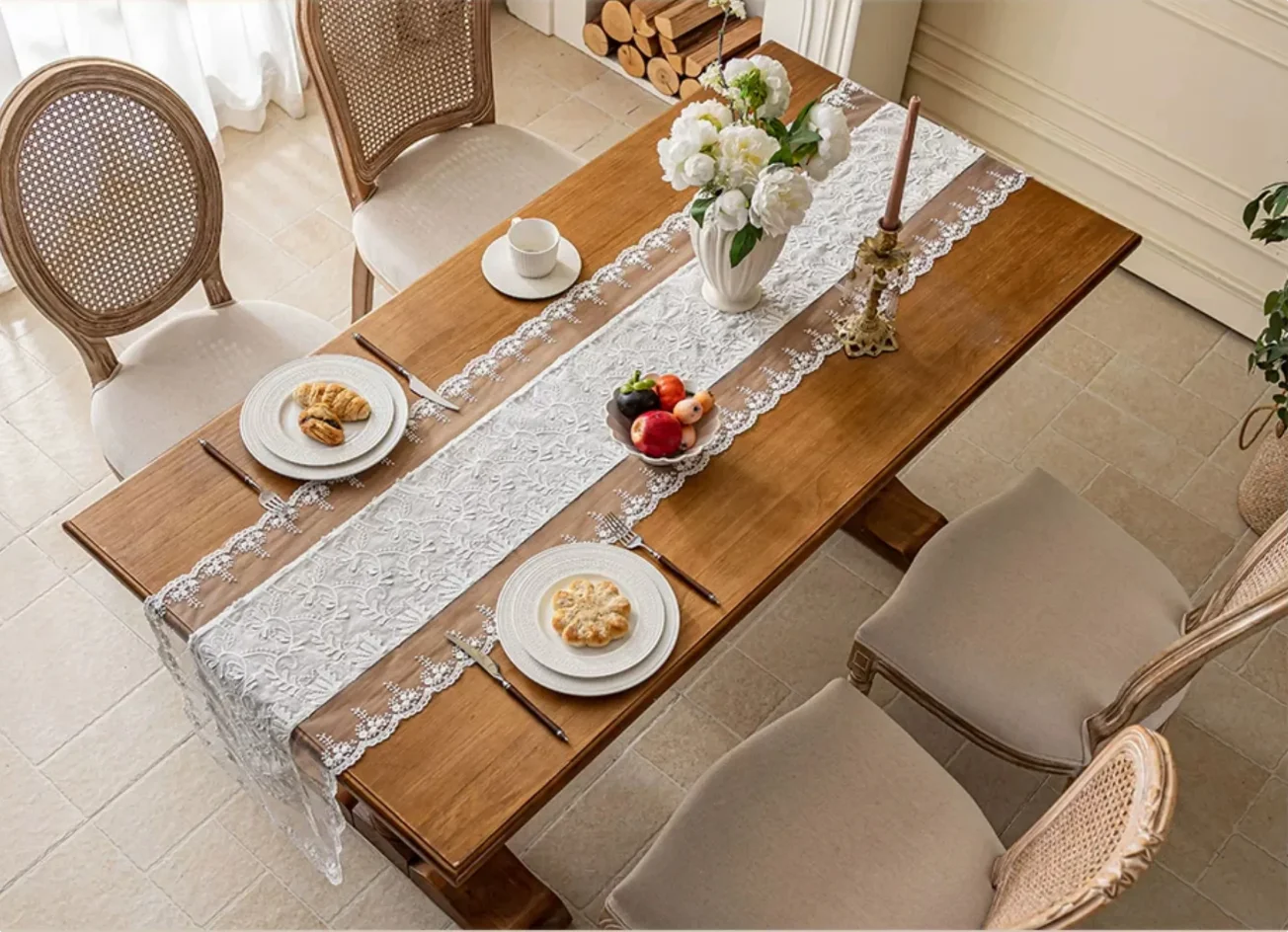 Franch lace Table flag, home dec, Runner edge cabinet cover, Chinese long strip cloth, bed flag, table cloth