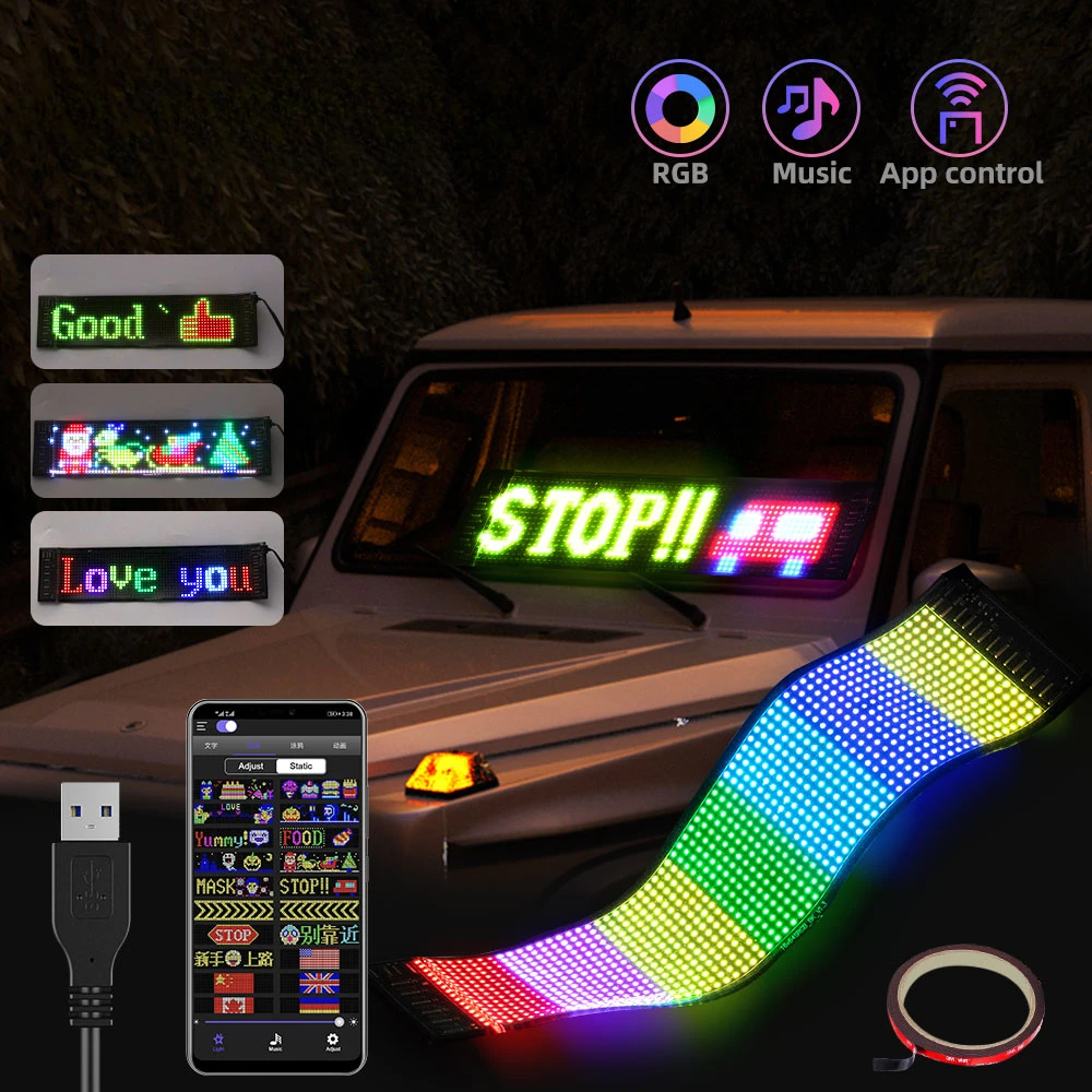 LED Matrix Pixel Panel ,USB 5V Flexible Addressable RGB Pattern Graffiti Scrolling Text Animation Display Car Shop,Bluetooth APP