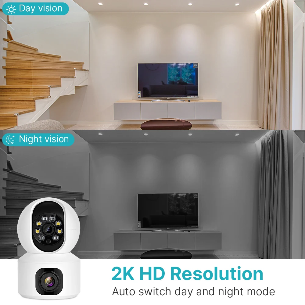 2K 4MP podwójny obiektyw PTZ inteligentne WiFi kamera monitorująca noktowizor i automatyczna niania elektroniczna Baby Monitor bezprzewodowa kamera