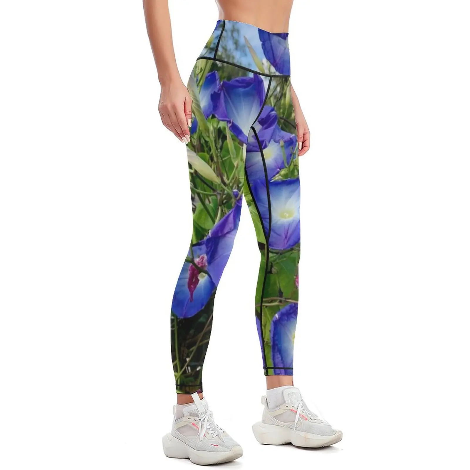 Beautiful Blue and White Morning Glories Leggings for fitness Women's gym Womens Leggings